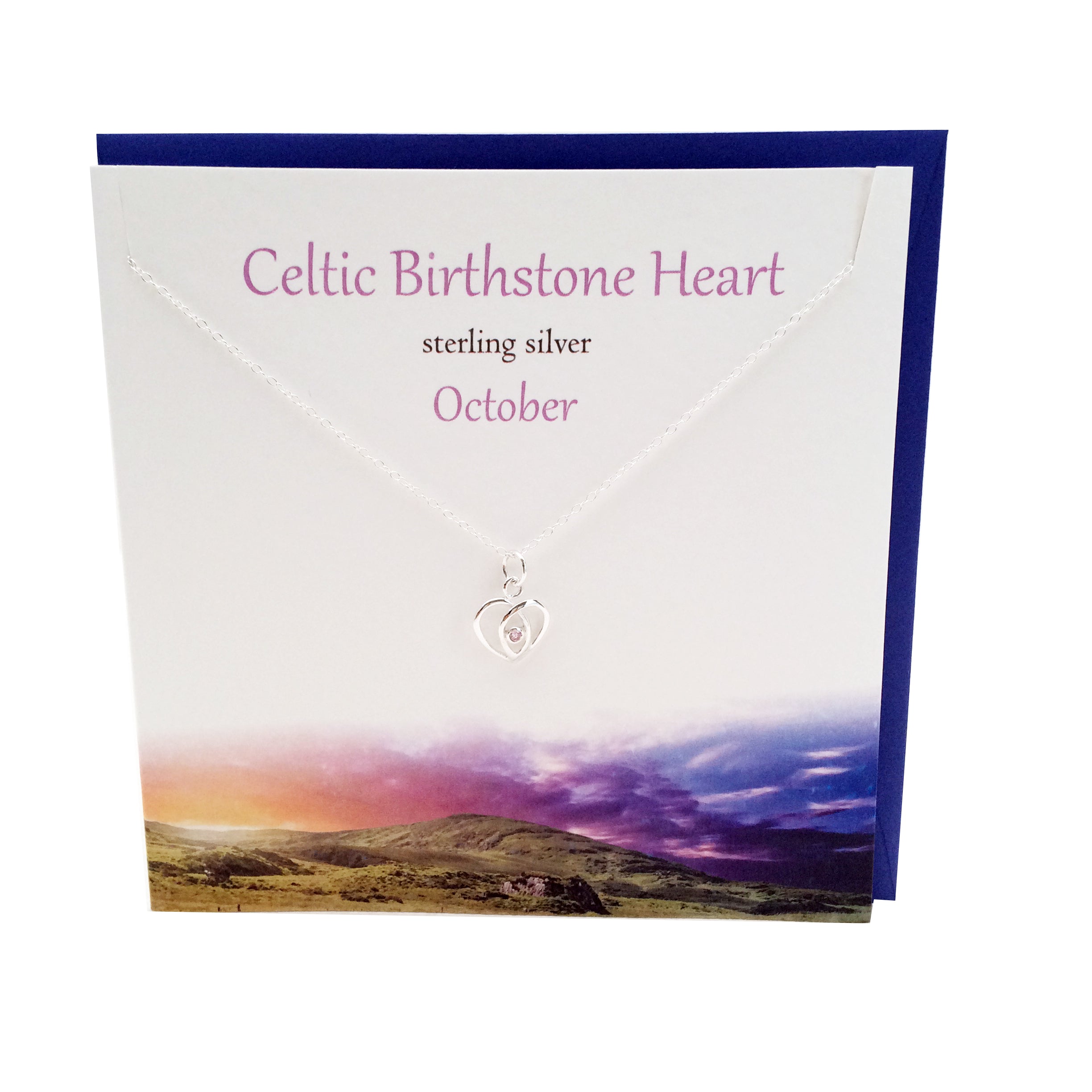 October Celtic Birthstone Pink Opal crystal silver necklace | The Silver Studio Scotland