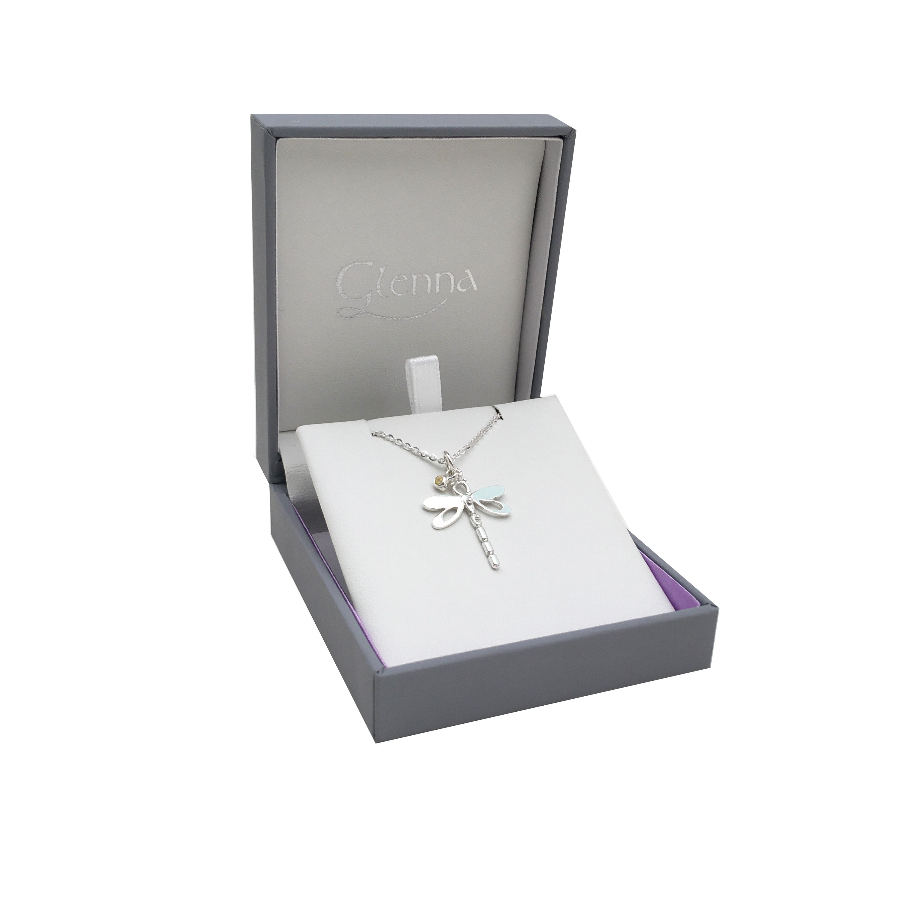 Dragonfly silver pendant with Amber Crystal| Glenna Jewellery Scotland