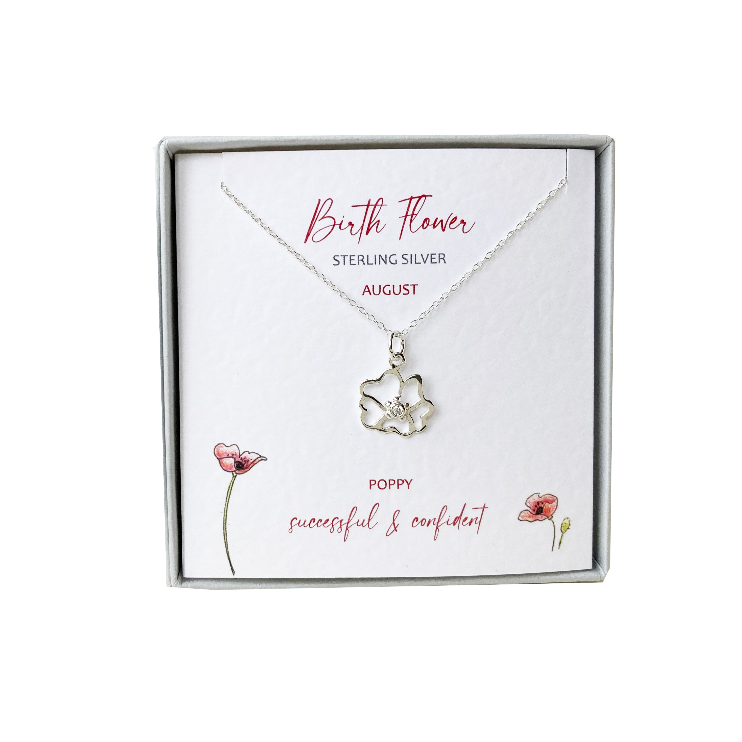 Silver Studio Wishes -August Poppy Birth Flower Pendant