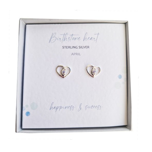 Silver Studio Wishes - April Birthstone Heart Stud Earrings