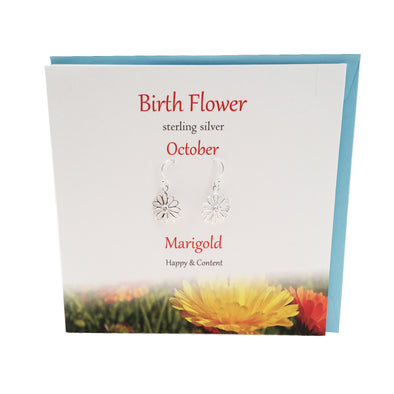 Birth Flower October silver earrings |Marigold | The Silver Studio