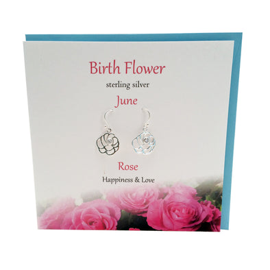 Birth Flower June silver earrings | Rose | The Silver Studio