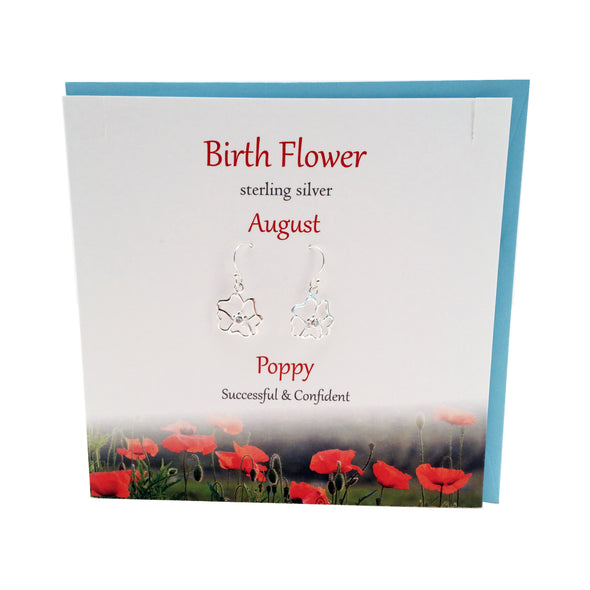 Birth Flower August silver earrings |Poppy | The Silver Studio