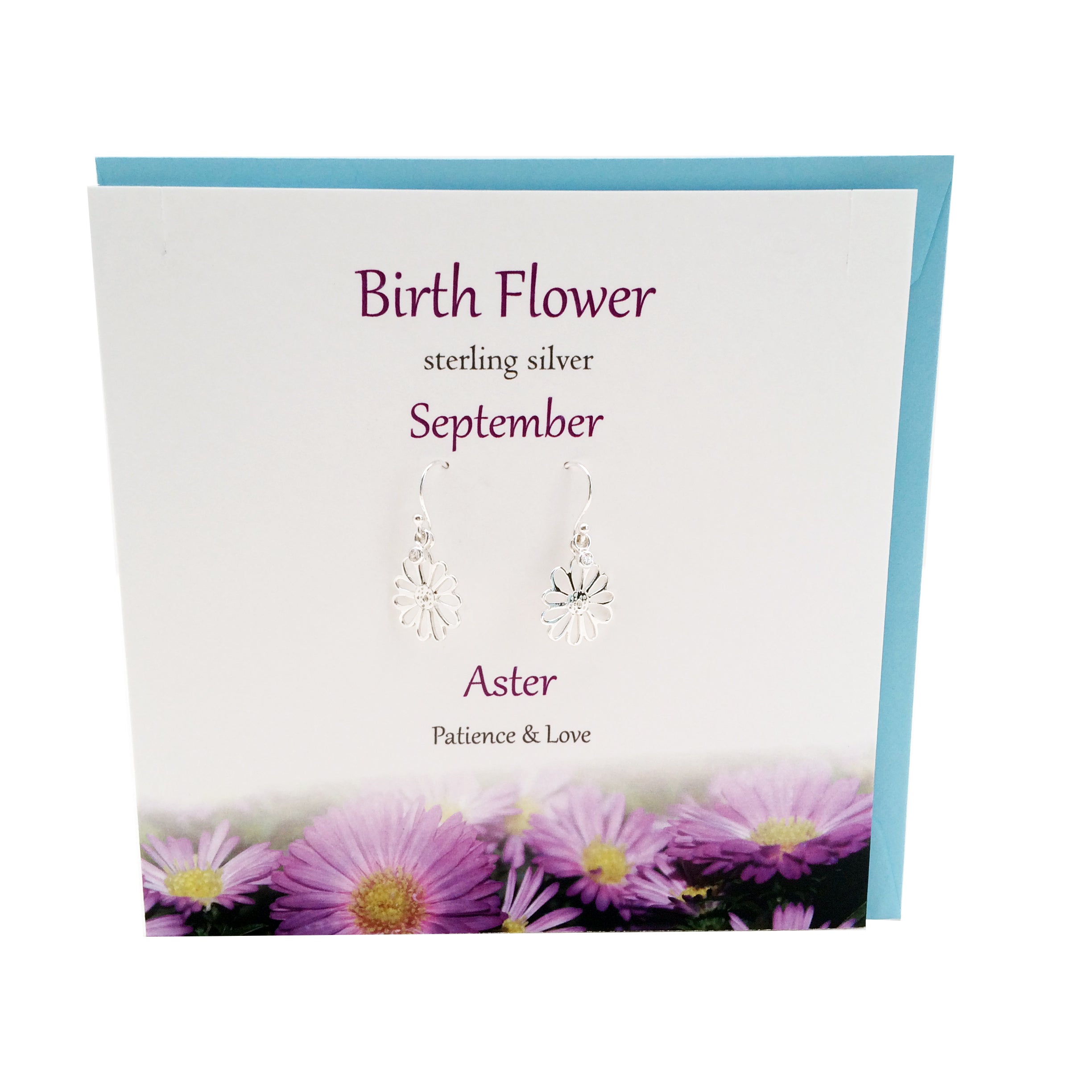 Birth Flower September silver earrings |Aster | The Silver Studio