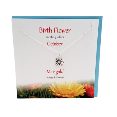 October Birth flower Marigold silver necklace | The Silver Studio Scotland