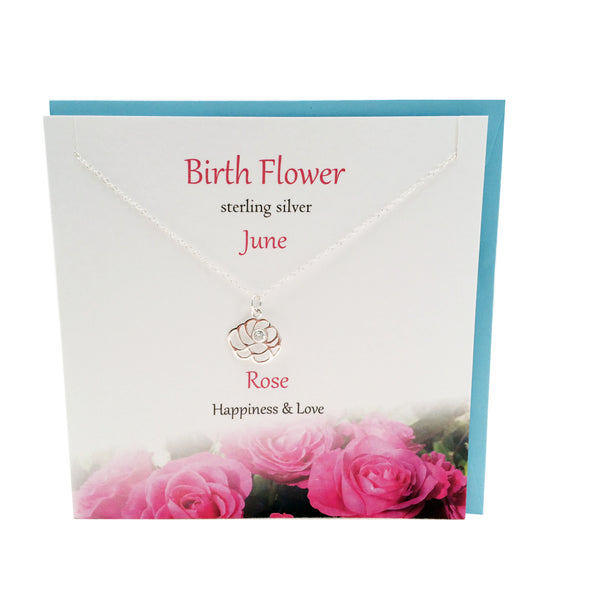 June Birth flower Rose silver necklace | The Silver Studio Scotland