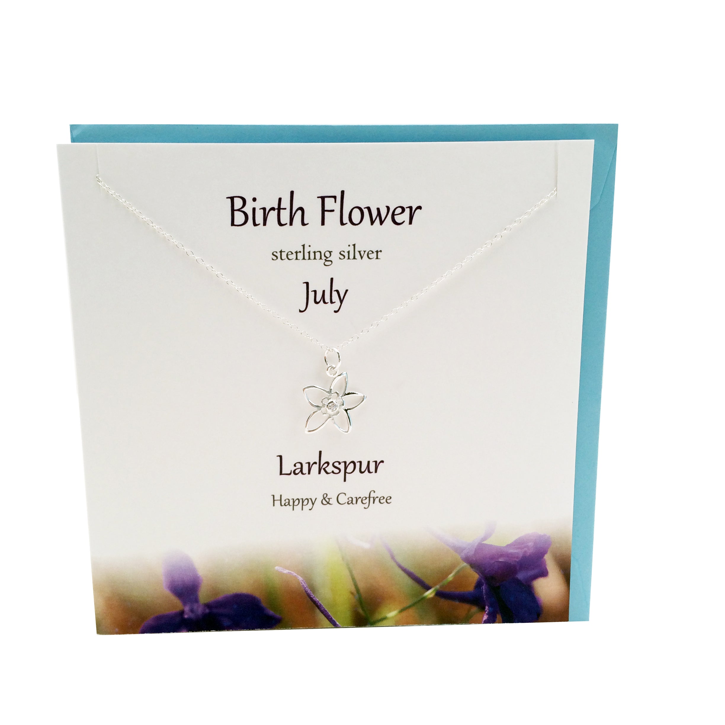 July Birth flower Larkspur silver necklace | The Silver Studio Scotland