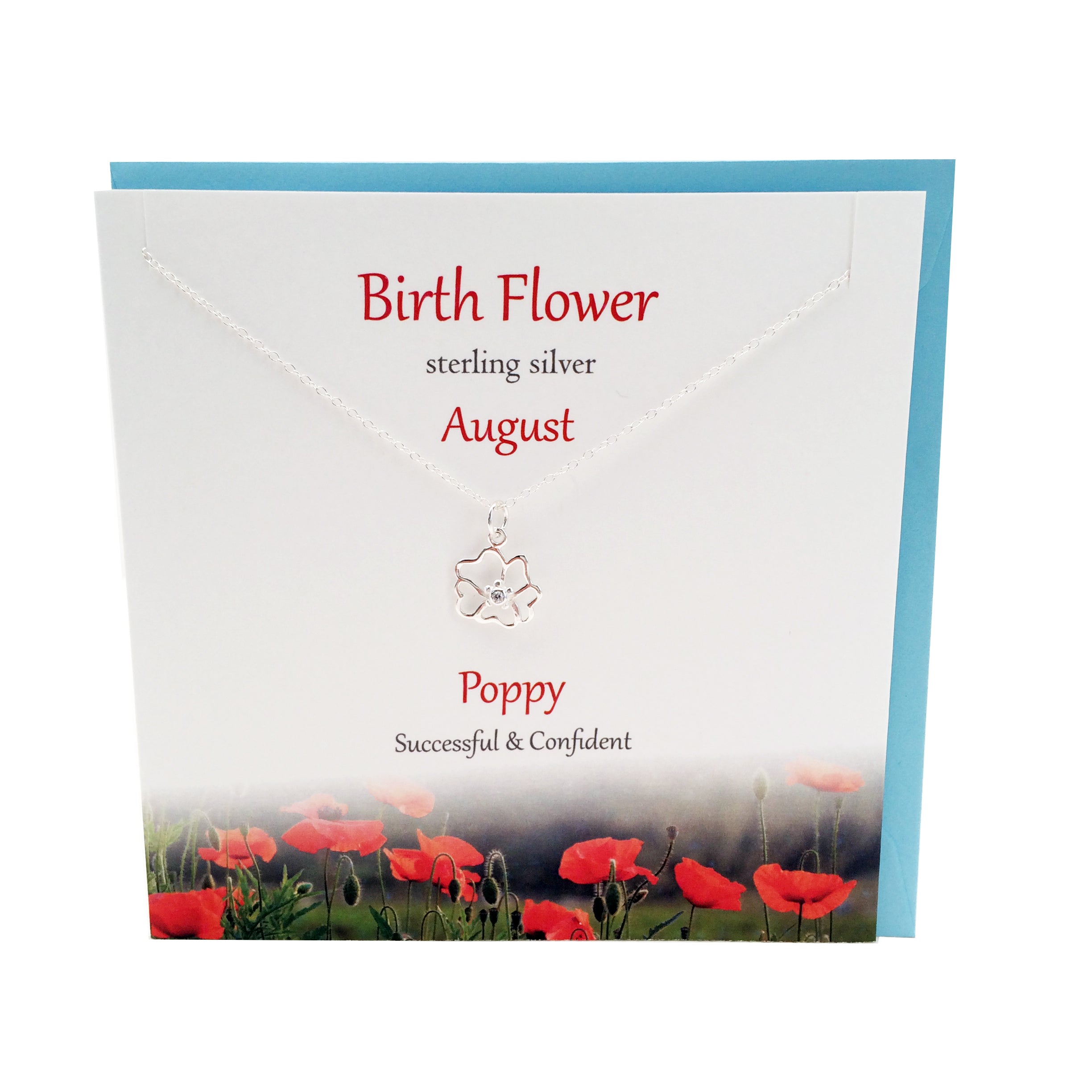 August Birth flower Poppy silver necklace | The Silver Studio Scotland