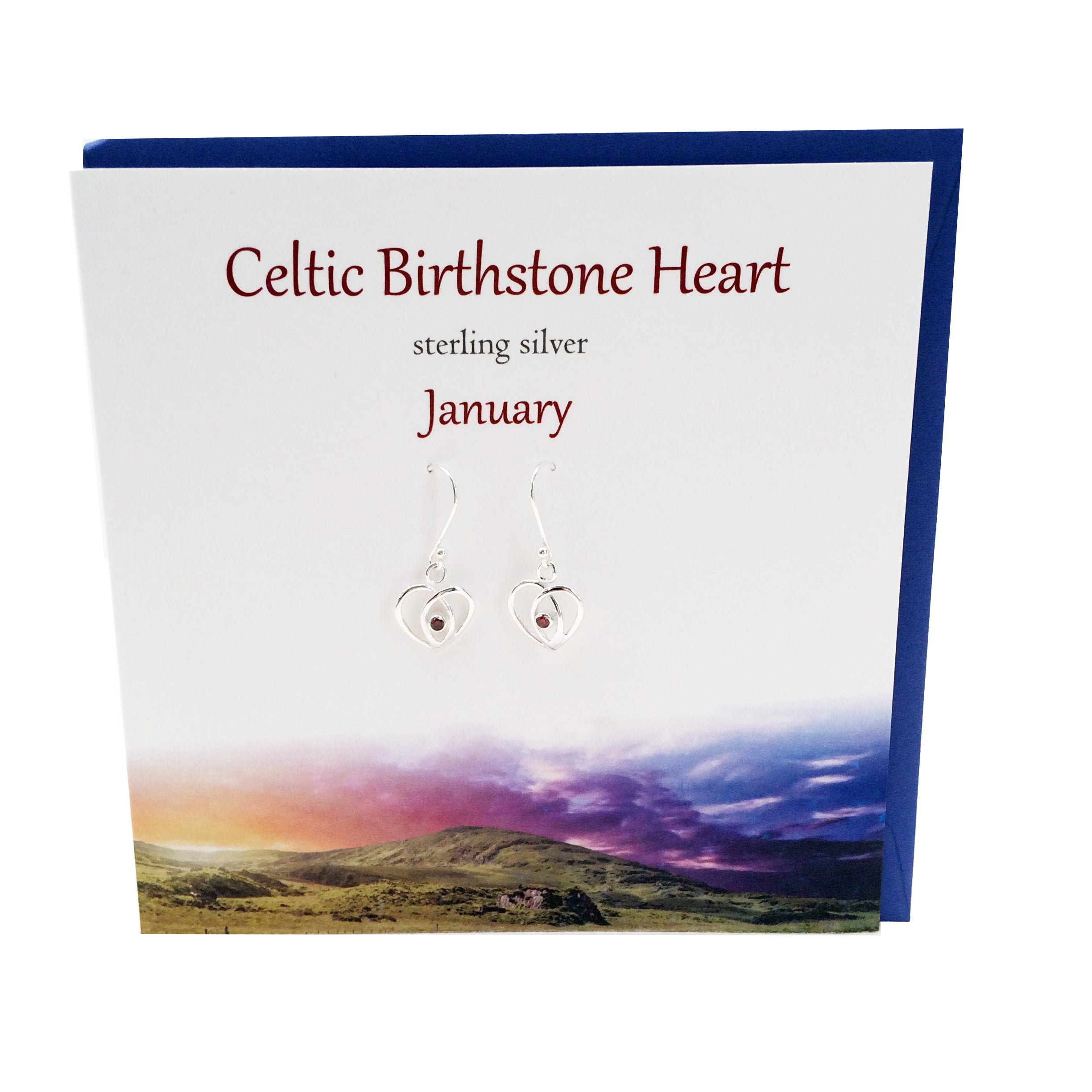 Celtic Birthstone silver earrings | January Garnet crystal 