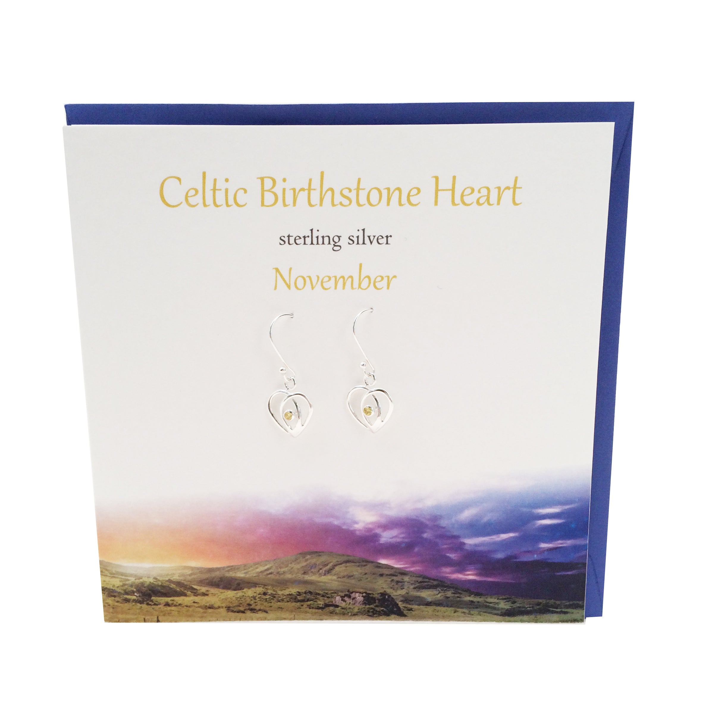 Celtic Birthstone silver earrings | November Citrine crystal
