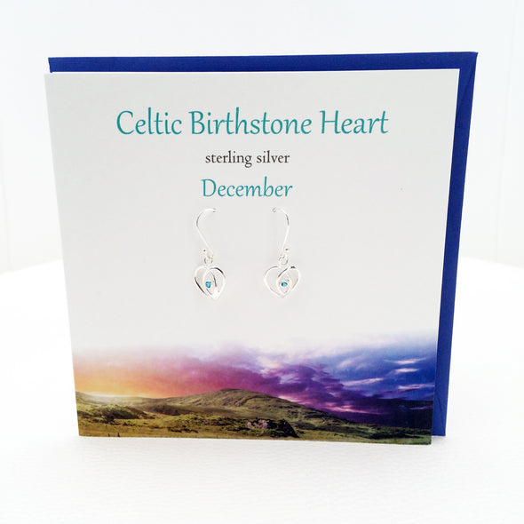 Celtic Birthstone silver earrings | December Turquoise Blue crystal
