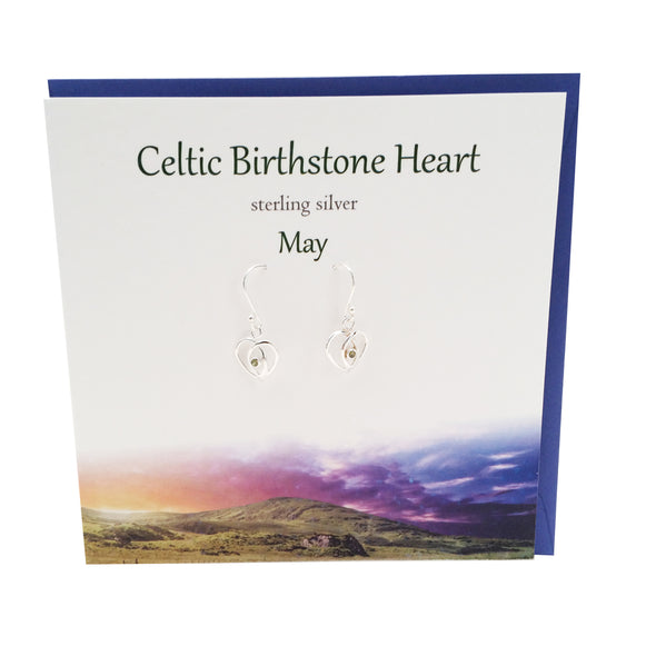 Celtic Birthstone silver earrings | May Emerald crystal