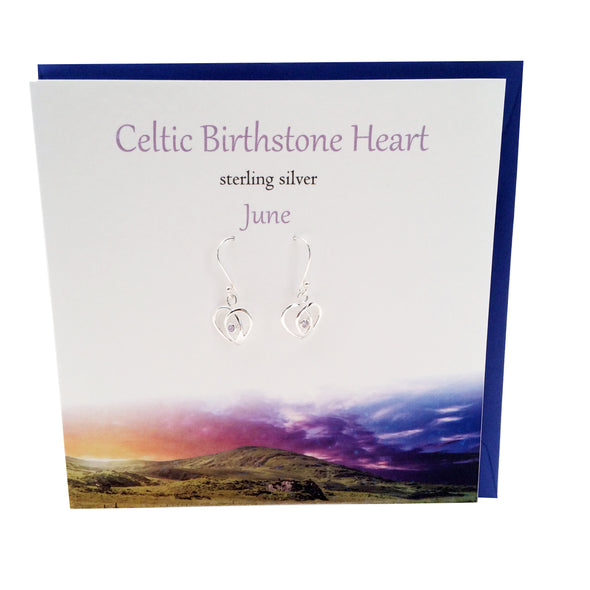 Celtic Birthstone silver earrings | June Pearl crystal| The Silver Studio