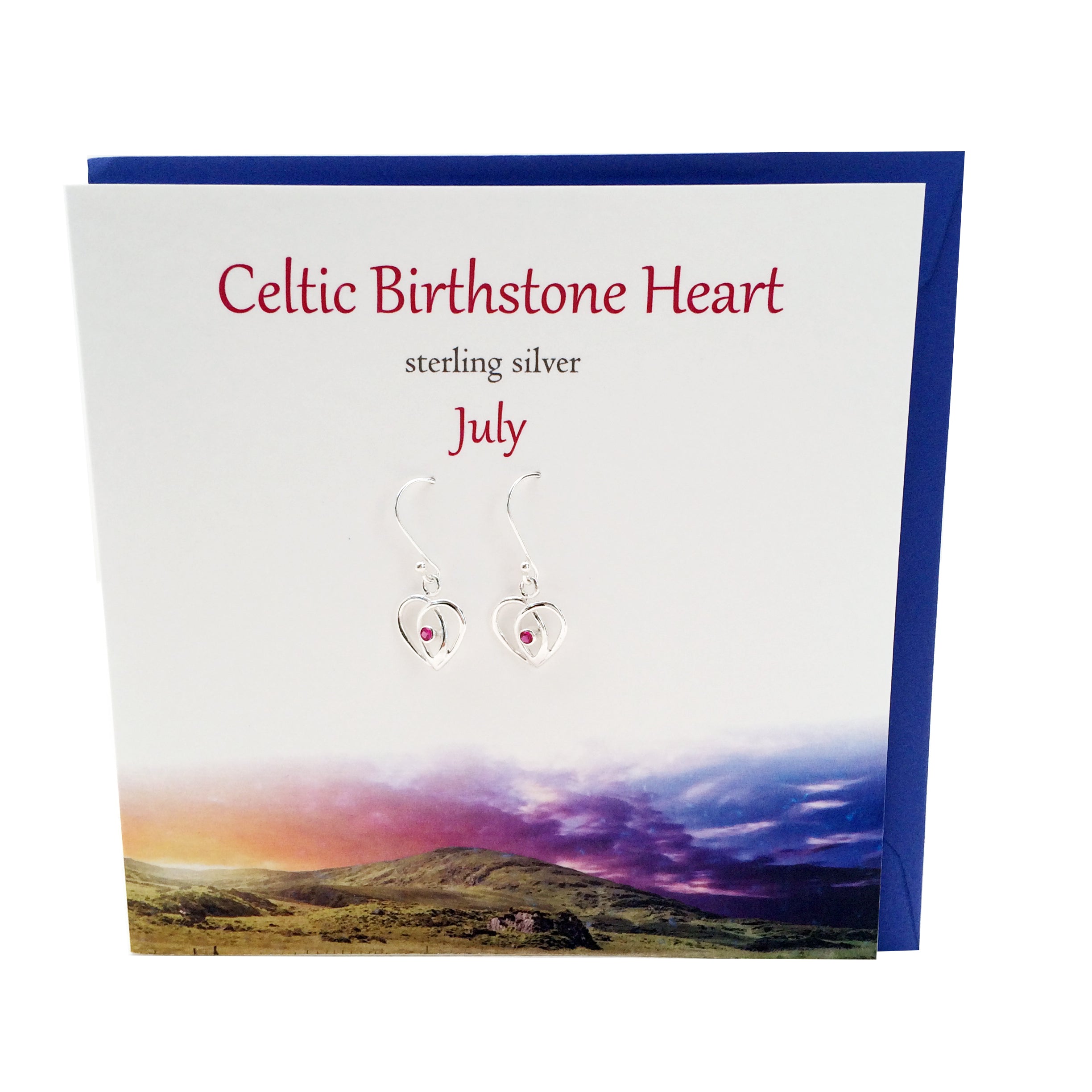 Celtic Birthstone silver earrings | July Ruby crystal | The Silver Studio