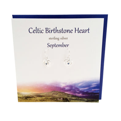 Celtic Birthstone silver earrings | September Sapphire crystal