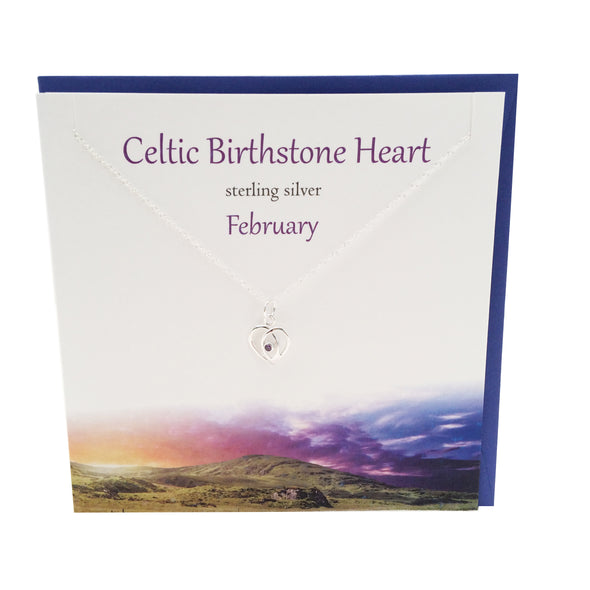 Celtic Birthstone silver pendant | February Amethyst crystal