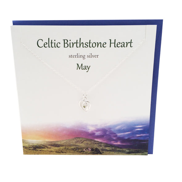 May Celtic Birthstone Emerald crystal silver necklace | The Silver Studio Scotland