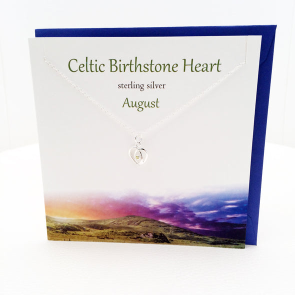 August Celtic Birthstone Peridot  crystal silver necklace | The Silver Studio Scotland
