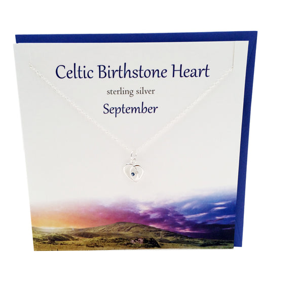 September Celtic Birthstone Sapphire crystal silver necklace | The Silver Studio Scotland