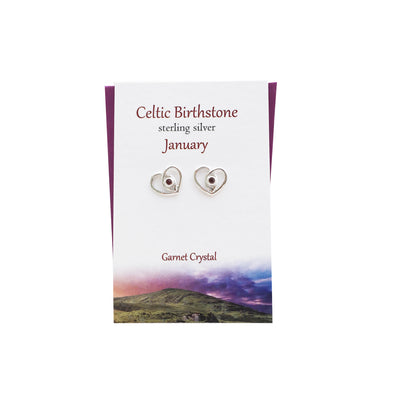 Celtic Birthstone Heart January silver stud earrings | The Silver Studio