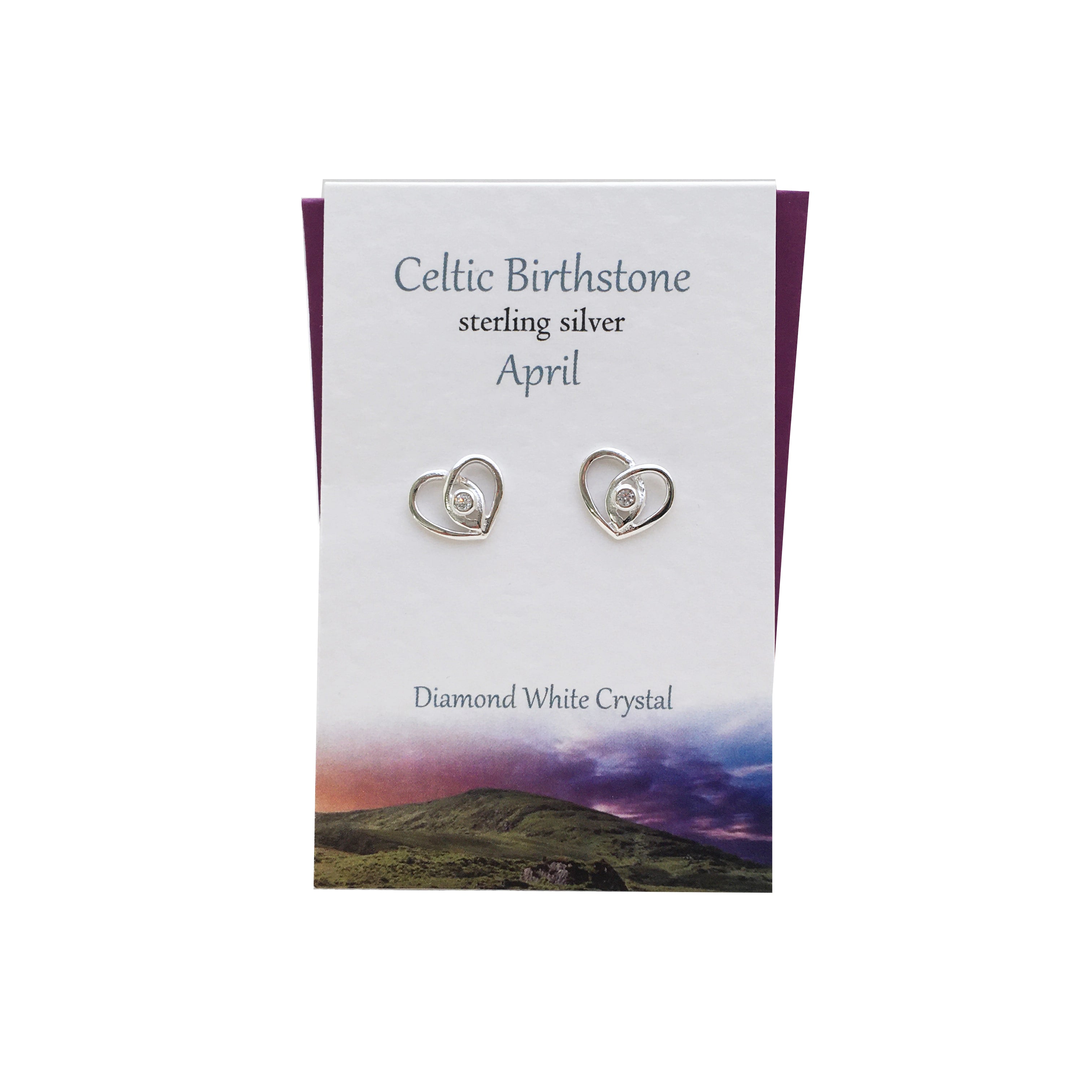 Celtic Birthstone Heart Aprl silver stud earrings | The Silver Studio