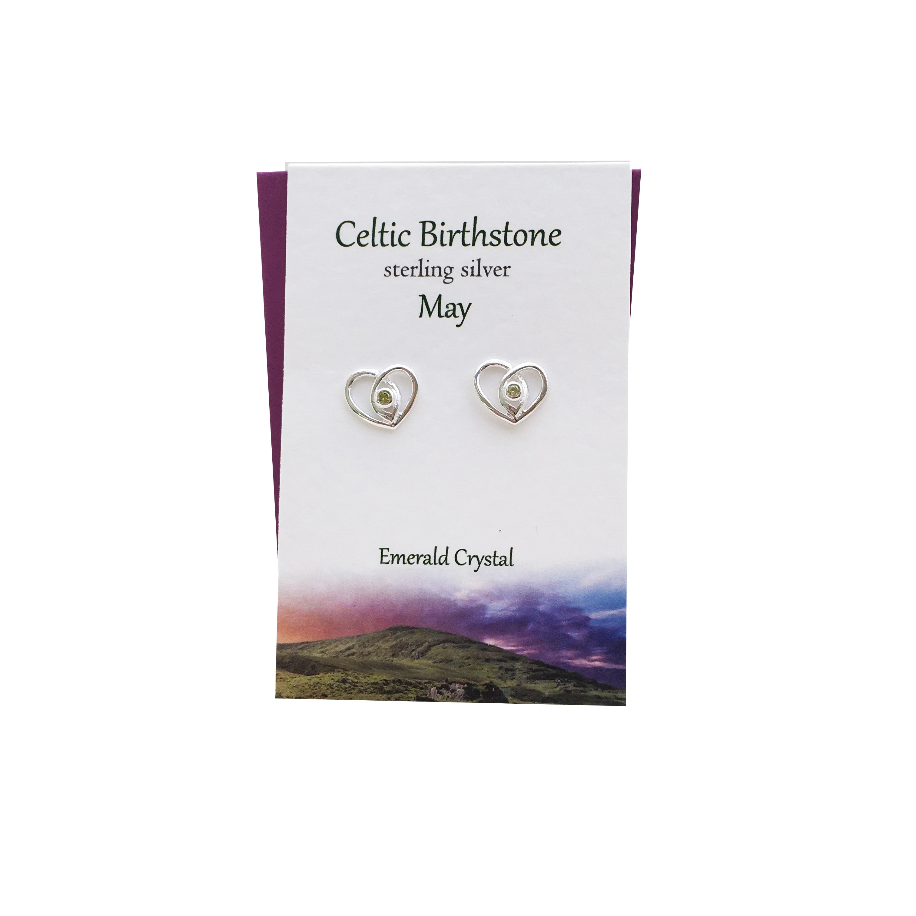 Celtic Birthstone Heart May silver stud earrings | The Silver Studio