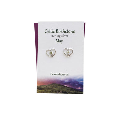 Celtic Birthstone Heart May silver stud earrings | The Silver Studio