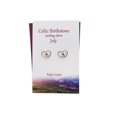 Celtic Birthstone Heart July silver stud earrings | The Silver Studio