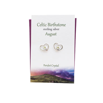 Celtic Birthstone Heart August silver stud earrings | The Silver Studio