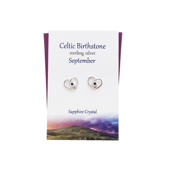 Celtic Birthstone Heart September silver stud earrings | The Silver Studio