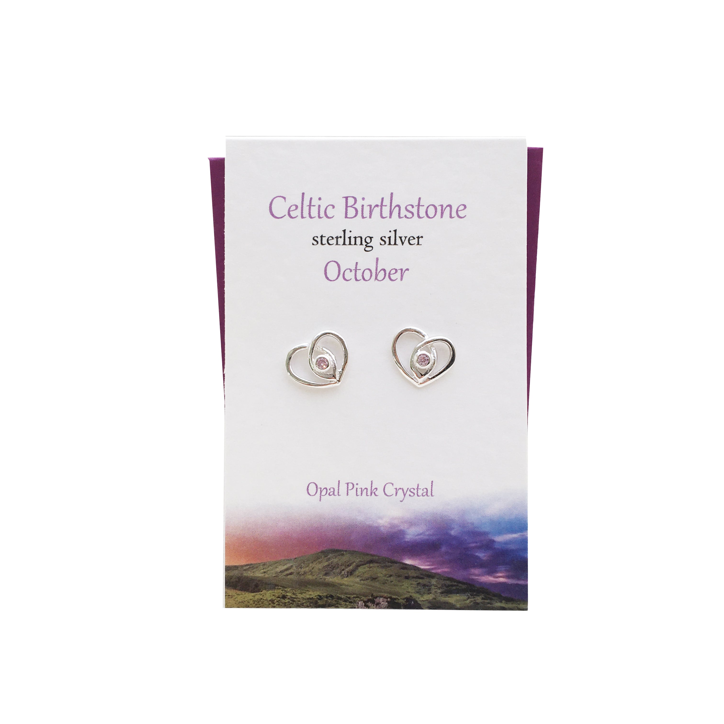 Celtic Birthstone Heart October silver stud earrings | The Silver Studio
