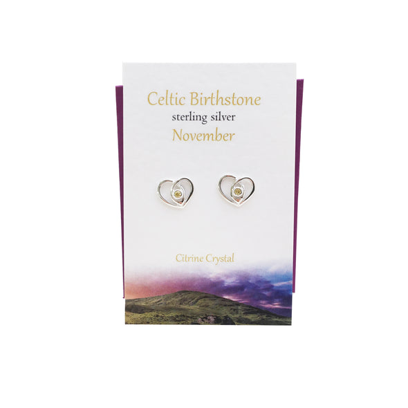 Celtic Birthstone Heart November silver stud earrings | The Silver Studio
