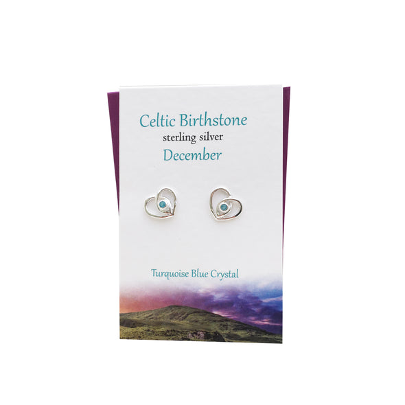 Celtic Birthstone Heart December silver stud earrings | The Silver Studio