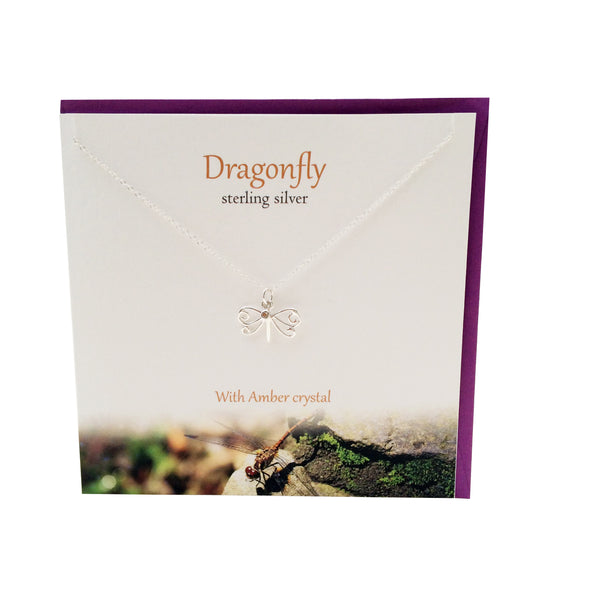 Dragonfly with Amber Crystal silver necklace | The Silver Studio Scotland