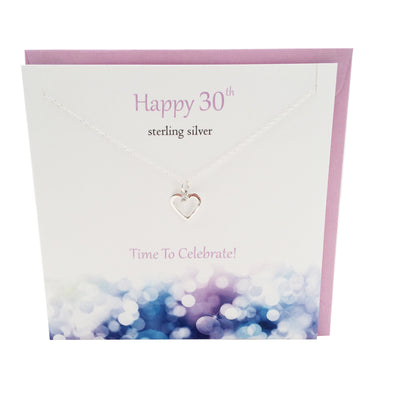 Happy 30th Birthday silver heart necklace | The Silver Studio Scotland