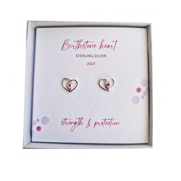 Silver Studio Wishes - July Birthstone Heart Stud Earrings