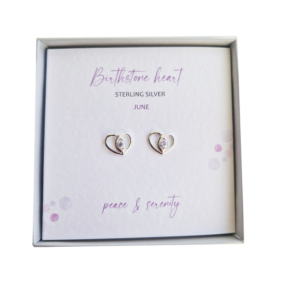 Silver Studio Wishes - June Birthstone Heart Stud Earrings