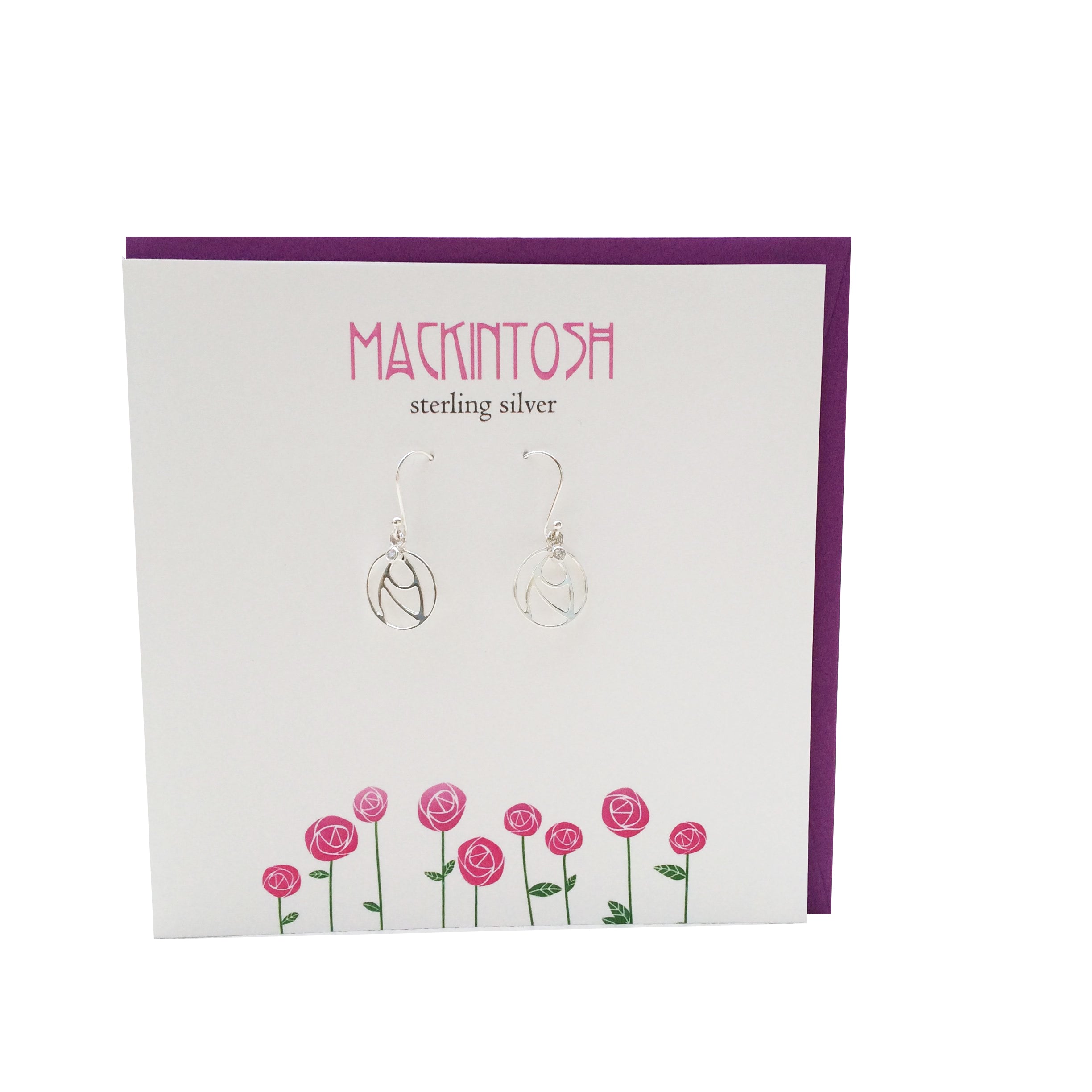 Rennie Mackintosh Inspired Scottish sparkle Rose silver earrings