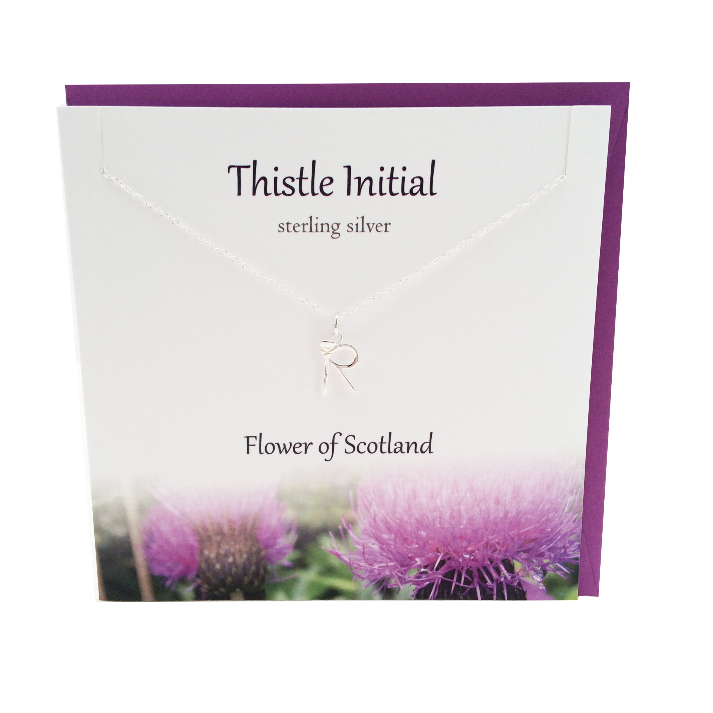 Thistle  Initial 'R' silver necklace | The Silver Studio Scotland