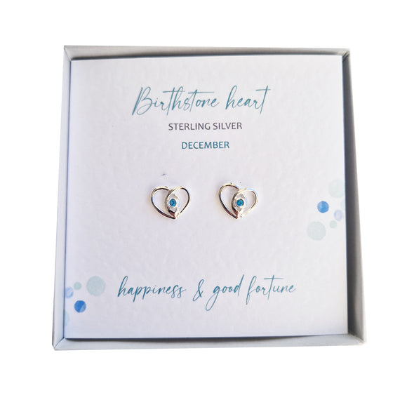 Silver Studio Wishes - December Birthstone Heart Stud Earrings