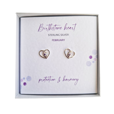 Silver Studio Wishes - February Birthstone Heart Stud Earrings