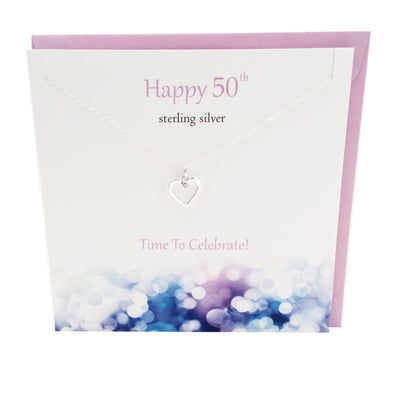 Happy 50th Birthday silver heart necklace | The Silver Studio Scotland