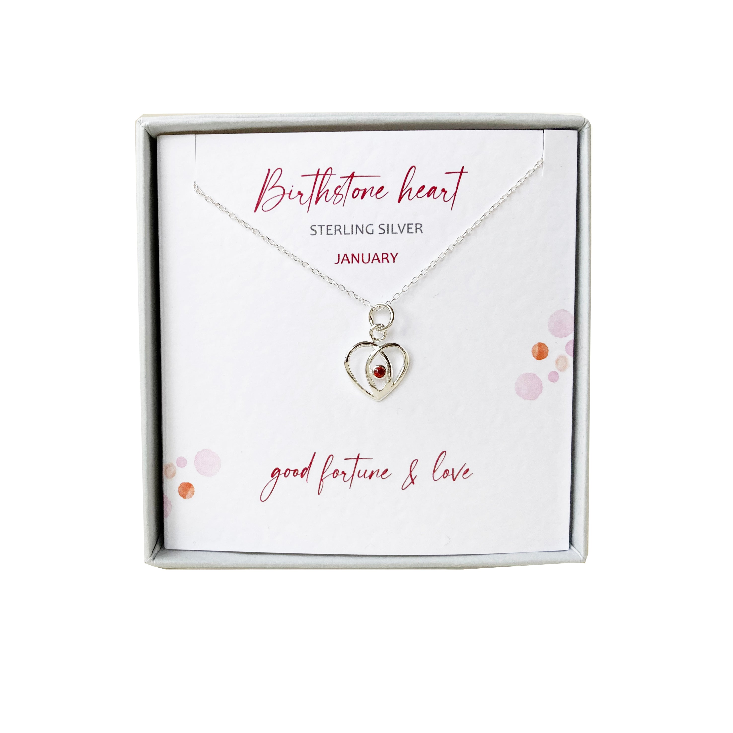 Silver Studio Wishes - January birthstone heart pendant