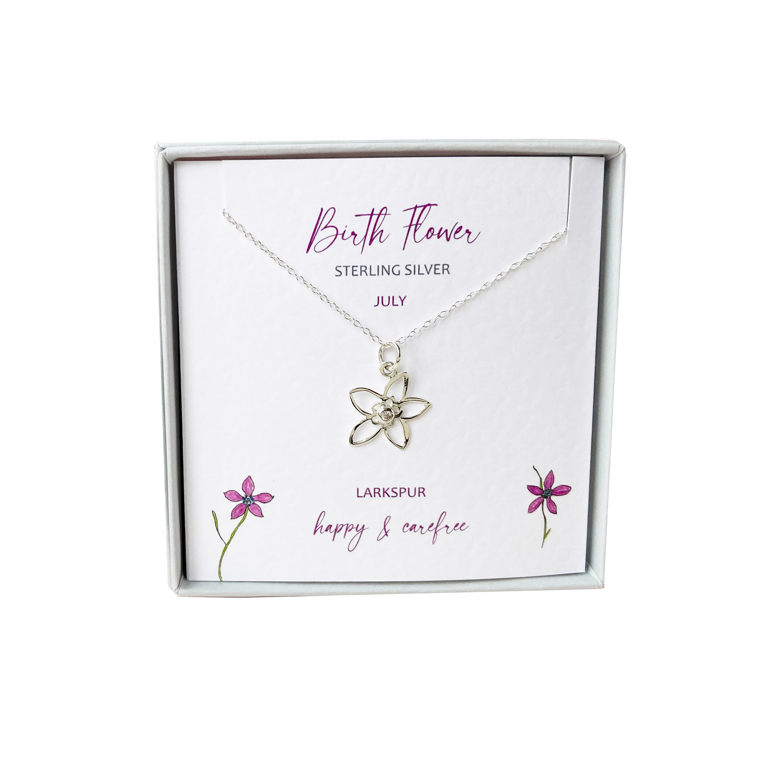 Silver Studio Wishes - July Larkspur Birth Flower Pendant