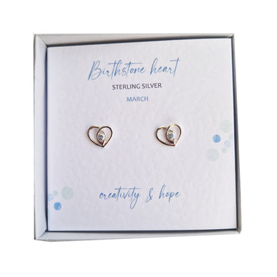 Silver Studio Wishes - March Birthstone Heart Stud Earrings
