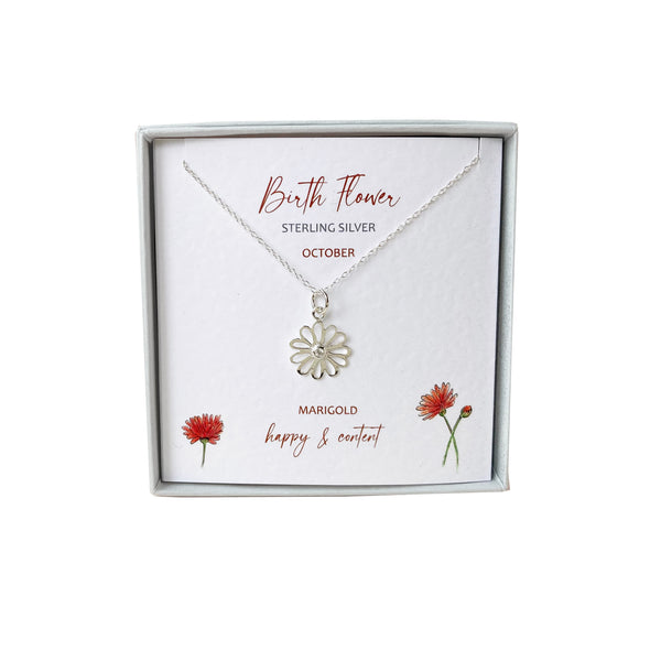 Silver Studio Wishes -October Marigold Birth Flower Pendant