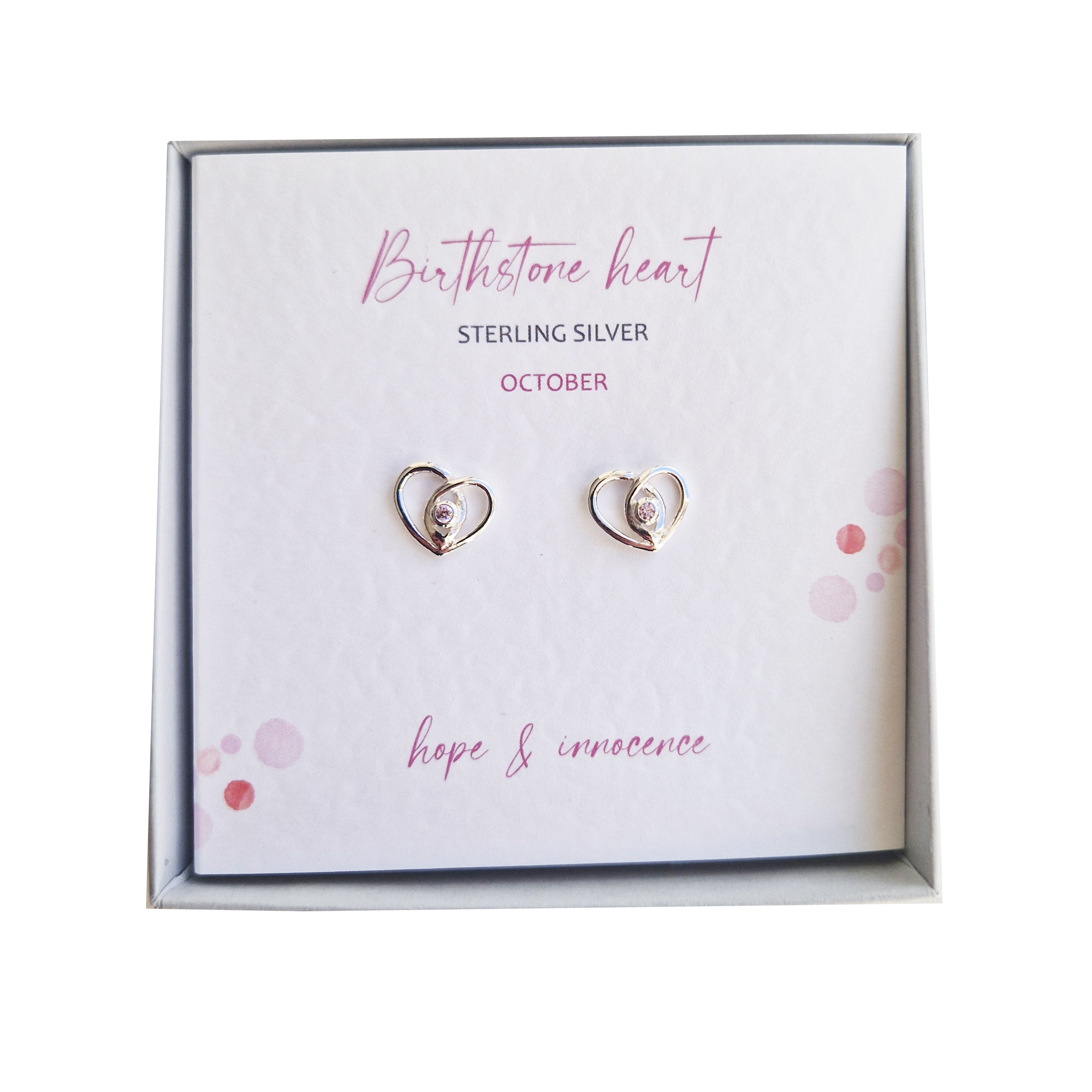 Silver Studio Wishes - October Birthstone Heart Stud Earrings
