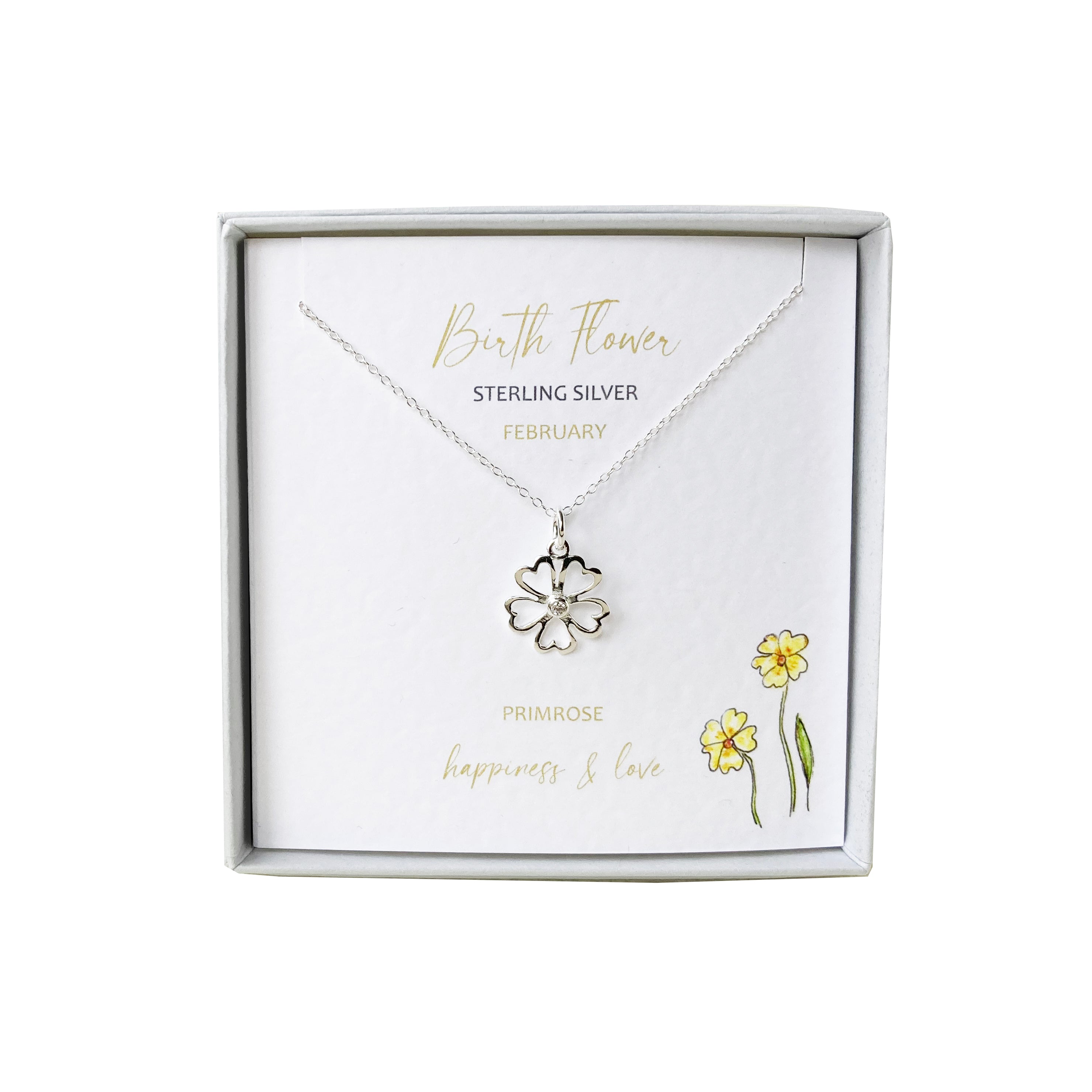 Silver Studio Wishes - February Primrose Birth Flower Pendant