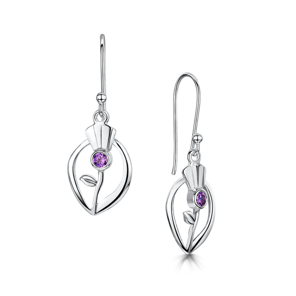 Scottish Thistle Amethyst Crystal silver earrings | Glenna Jewellery 